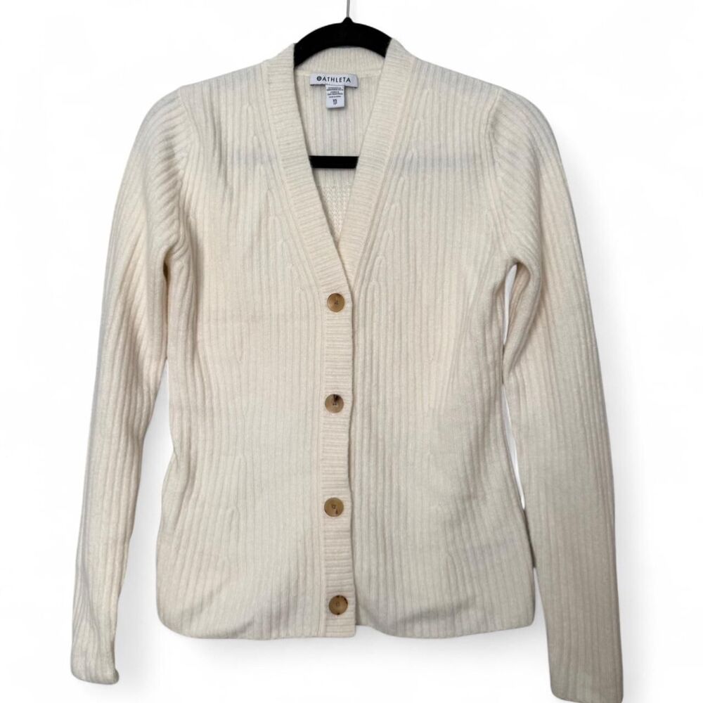 Athleta Layover Merino Wool Blend Cream Knit Cardigan Size XS